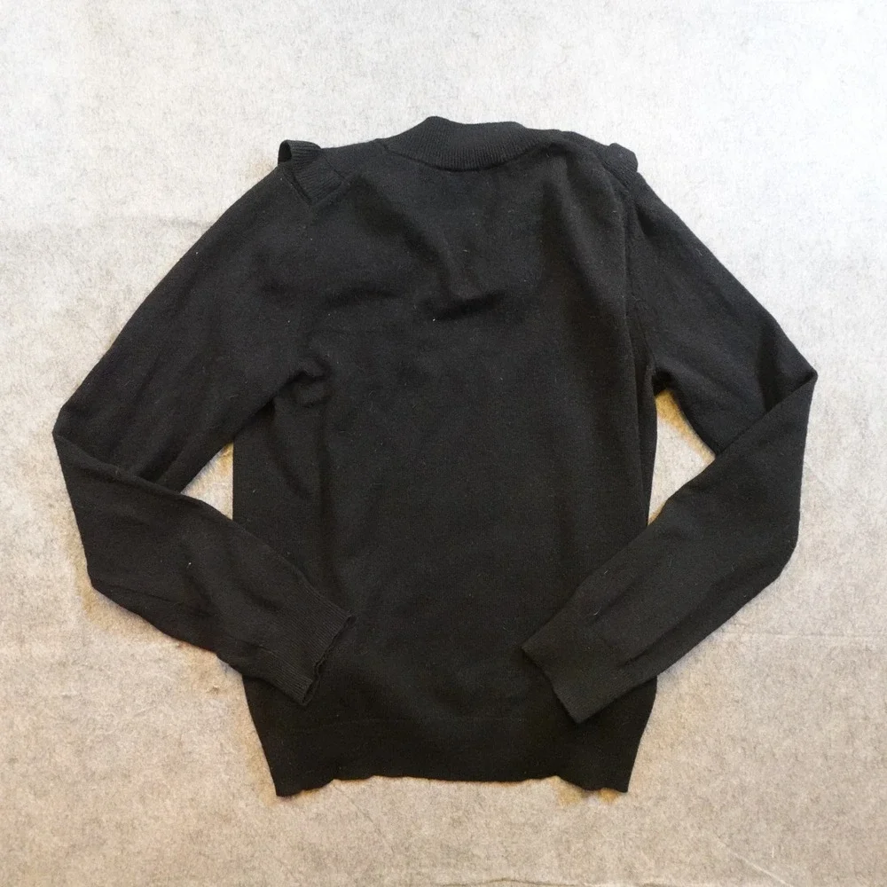 Kate Spade Sweater Women Small Black Ruffle Bib Pom Pom Wool Cashmere Blend Knit